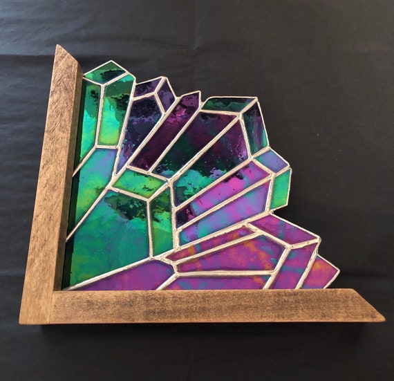Stained Glass Corner Piece, Window Corner Decor, Iridescent Glass Art, Tiffany Method Suncatcher, Handmade Unique Home Accent,Corner Crystal