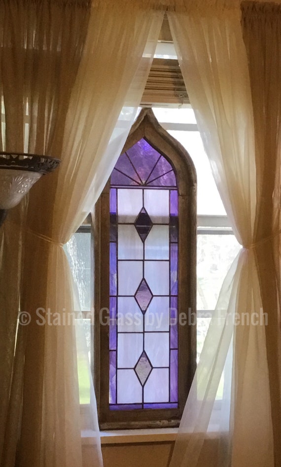 Stained Glass Purple Cathedral style window panel. Etsy
