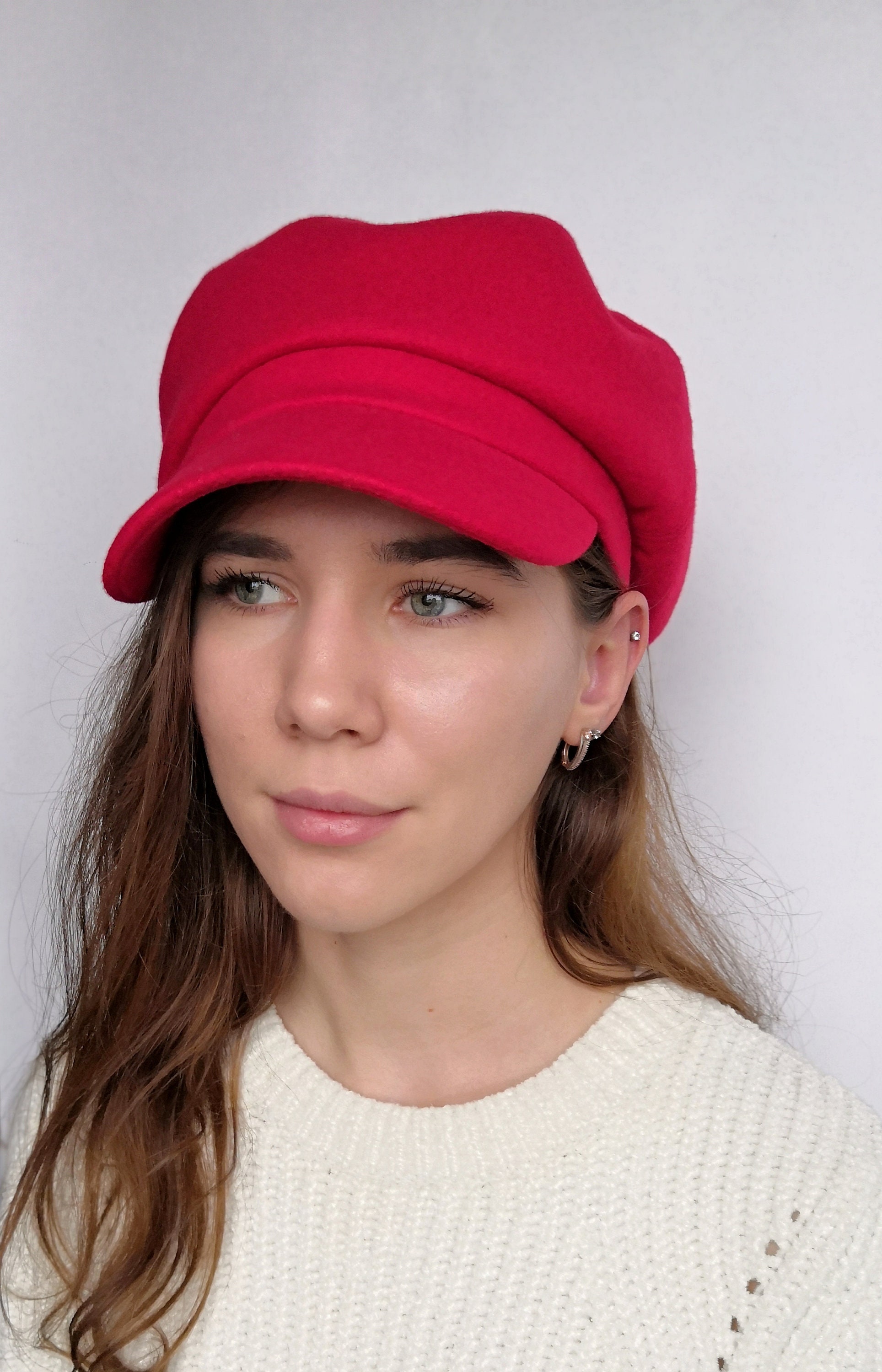 Red custom newsboy cap women Peaked cap Casual Hat Spring Etsy