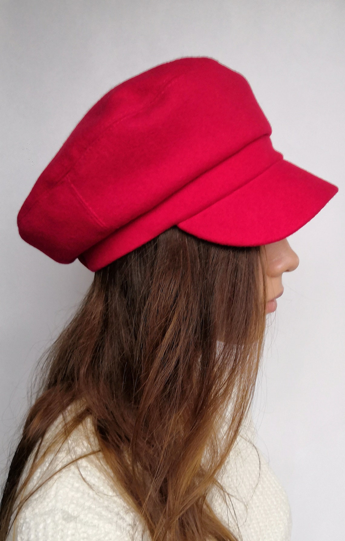 Red Custom Newsboy Cap Women Peaked Cap Casual Hat Spring Etsy