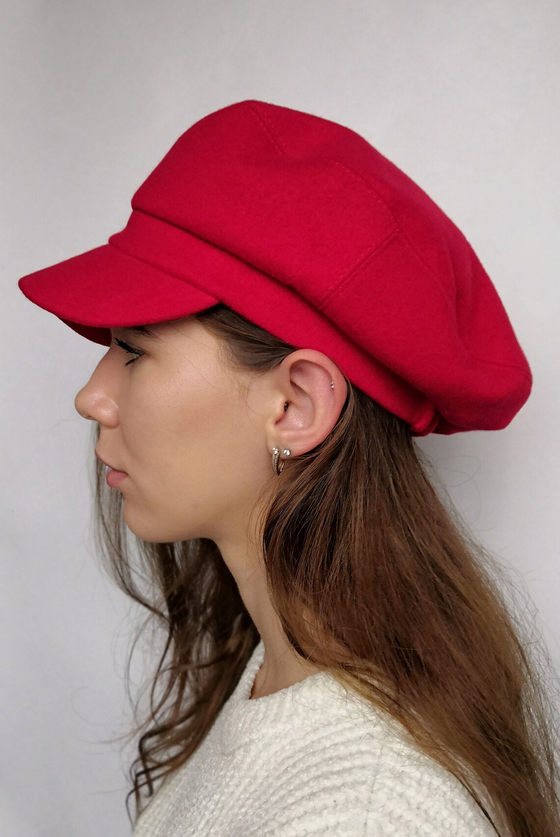 Red Custom Newsboy Cap Women Peaked Cap Casual Hat Spring | Etsy
