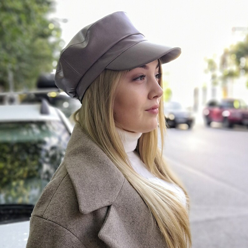 Taup newsboys women cap from eco leather Newsboy hat women Etsy