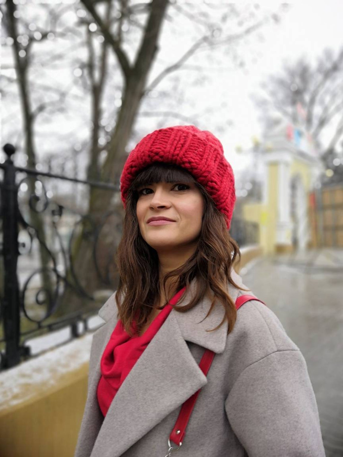 Red beanie hat for women Red knit hat Red knit beanie cap Etsy