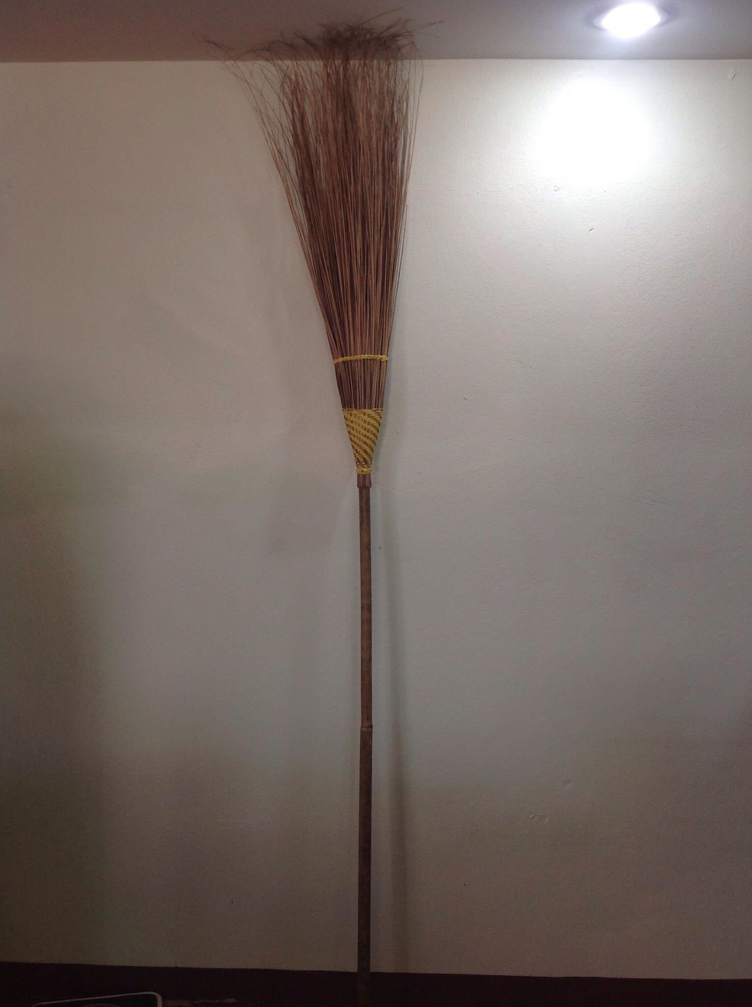 Broomstick with Bag Bamboo Handle,Handmade Brown  Sweeping Hairs Cleaning Dust 