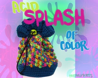 Acid Splash Of Color Dice Bag Drawstring Crochet Pouch with Clasp Tabletop Rpg and DnD Game