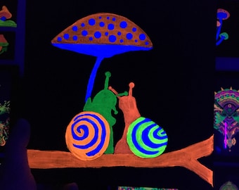 Mushroom umbrella - Original Neon Psychedelic canvas painting - Ultraviolet - Fluorescent - Blacklight, halloween