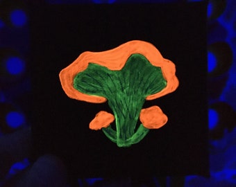 Chanterelle Mushroom - Original Neon Psychedelic canvas painting - Kantarell svamp - Ultraviolet - Fluorescent - Blacklight, halloween