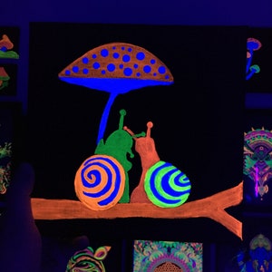 Ombrello a fungo - Dipinto psichedelico originale su tela al neon - Ultravioletto - Fluorescente - Luce nera, Halloween