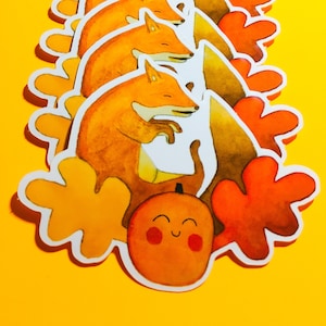 Large Autumn fox sticker - Fall - leaves - Leaf - pumpkin - decal  - Animal - waterproof vinyl sticker, halloween