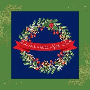Deus do Natal sueco Jul och Gott Nytt År, guirlanda, cartão postal quadrado fosco premium, design nórdico, troca de cartão postal, amigo por correspondência, papel de carta