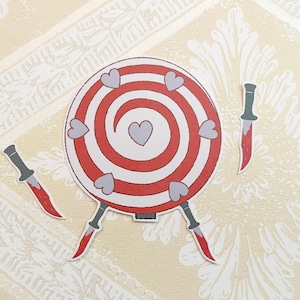 Autocollants découpés pour roue de couteaux, Freak Show, lot de 3, papeterie, cirque, coeurs, horreur, couteaux, slasher, agenda, journal intime, album de coupures, bujo