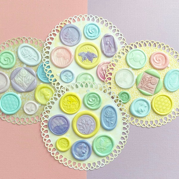 Spring Summer pastel, mix of different wax seals, set of 8 adhesive stickers, stationary, wax sealing, journaling, scrapbooking, penpals,