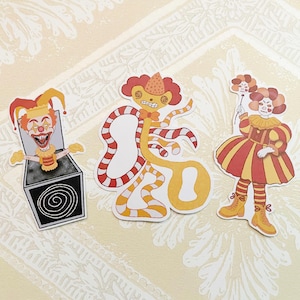 Clowncore, gestanzte Aufkleber, 3er Pack, Schreibwaren, Clown, Freak Show Zirkus, Monster, Spielzeug, Mädchen, Ballon, Planer, Journal, Scrapbook