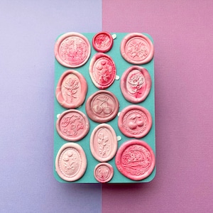 Naklejki woskowe Pink berry kisses, marmurkowe, zdobione złotem, naklejki samoprzylepne, artykuły piśmiennicze, pieczętowanie woskiem, dziennikarstwo, scrapbooking