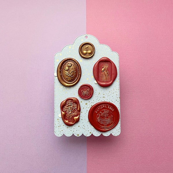 Red berry kisses gift tags, Gold embellished, adhesive wax seal stickers, stationary, wax sealing, journaling, scrapbooking