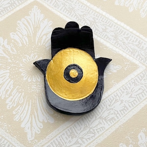 Hamsa nazar ceramic tea light holder, celestial, Gold, handmade gift, trinket dish, spiritual, gift, original art, minimalistic, evil eye