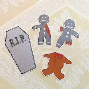 Biscuits en pain d'épice brûlés, lot d'autocollants, creepmass, papeterie, gothique, inapproprié, sombre, humour, RIP, agenda, journal, scrapbooking