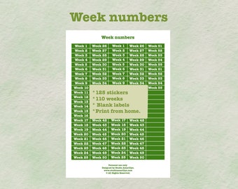 St. Patrick's day, Printable, Week number planner Stickers, spring, 55 weeks, 125 total, functional stickers, Planner, Digital download