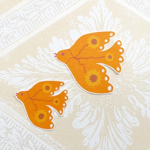 Uccello girasole, arancione, autunno, scandinavo, adesivo fustellato in carta, cancelleria, pianificatore felice, diario, corrispondenza, album, kindle