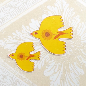 Uccello girasole, giallo, autunno, design scandinavo, adesivo fustellato in carta, cancelleria, pianificatore felice, diario, penpaling, album, kindle