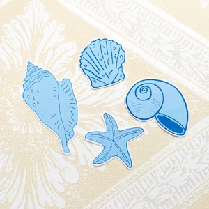 Conchas del mar Mediterráneo, paquete de pegatinas de papel, papelería, planificador feliz, bujo, diario, amistad por correspondencia, álbum de recortes, Kindle, verano, océano
