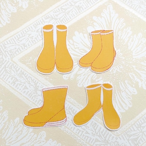 Clima otoñal acogedor, botas de agua amarillas, botas de lluvia, paquete de pegatinas troqueladas de papel, papelería, agenda feliz, diario, amistad por correspondencia, álbum de recortes
