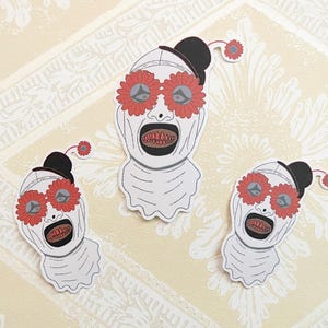 Arte o palhaço, adesivo recortado, Freak Show, estacionário, circo, macabro, assustador, horror, gótico, palhaços, assustador, planejador, diário, bujo