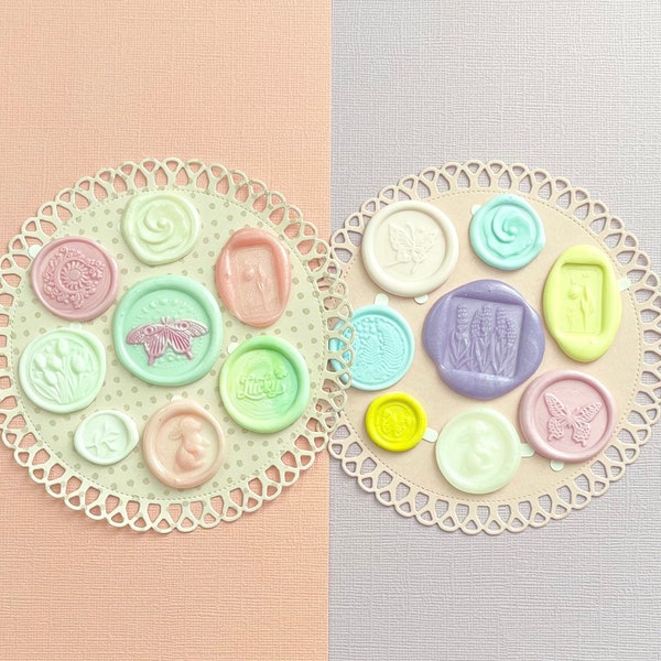 Spring Summer pastel, mix of different wax seals, set of 8 adhesive stickers, stationary, wax sealing, journaling, scrapbooking, penpals,