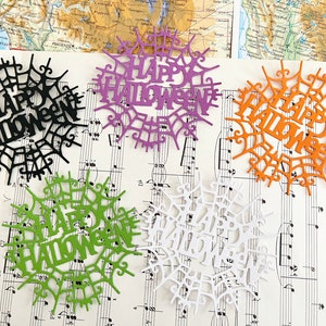 Set of 3, Happy Halloween, paper die cuts, card making, journaling, crafting, trick or treat, spiderweb, gothic, scrapbooking, journaling