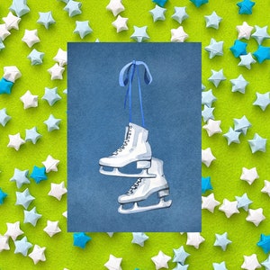 Patines de hielo navideños mágicos, país de las maravillas invernal, estacionario, impresión, postcrossing, amigo por correspondencia, postales, rompehielos, patinaje sobre hielo, romance deportivo