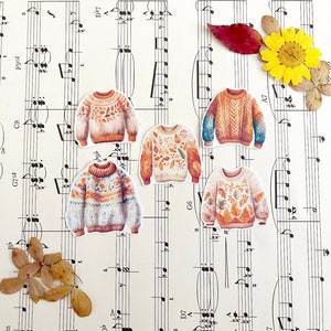 Clima acogedor para suéteres, paquete de pegatinas, juego de 5, pegatinas de otoño, día lluvioso, pegatinas de invierno, atuendo de moda acogedor, amistad por correspondencia, diario