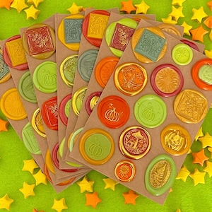 Sellos de cera de lujo de otoño, Oro amarillo adornado, hojas de pegatinas, Pegatinas adhesivas, papelería, halloween, sellado de cera
