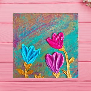 Fiori di tulipano - Cartolina quadrata premium lucida - palette knife painting - canvas art - Stampa - Post-crossing - Penpal - stazionario