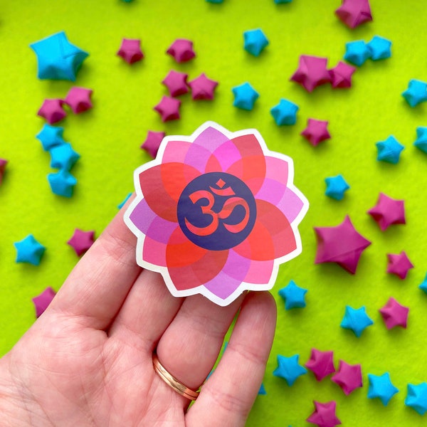 Holographic Om mandala, Mantra, symbolism, spiritual, adhesive vinyl, mirror sticker, premium gloss