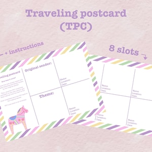 Traveling postcard, 8 mark slots, TPC, Penpal, Postcrossing, dalahorse, sticker mail, travel, single cards, bundle deal of 5, pastel post