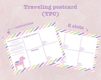 Traveling postcard, 8 mark slots, TPC, Penpal, Postcrossing, dalahorse, sticker mail, travel, single cards, bundle deal of 5, pastel post