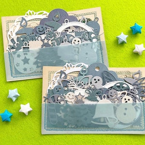 Lot de 35 pièces prédécoupées de Noël au pays des merveilles de l'hiver, carte postale suédoise ancienne, vélin bleu vintage, scrapbooking, journalisation, pochettes, lot