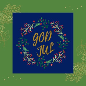 God Jul, Natal sueco, arte popular escandinava, cartão postal quadrado fosco premium, design nórdico, troca de cartão postal, amigo por correspondência, papel de carta
