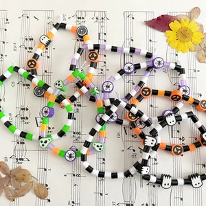 Halloween neon bracelets, spooky ghosts and pumpkins, black light, luminous, UV Reflective, kandi rave party festival bracelets, psychedelic
