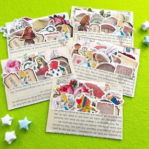 25 pezzi, effimeri del Paese delle Meraviglie, pagine di libri svedesi, scrapbooking, journaling, funghi, farfalle, tasche, adesivi, Alice, piante botaniche