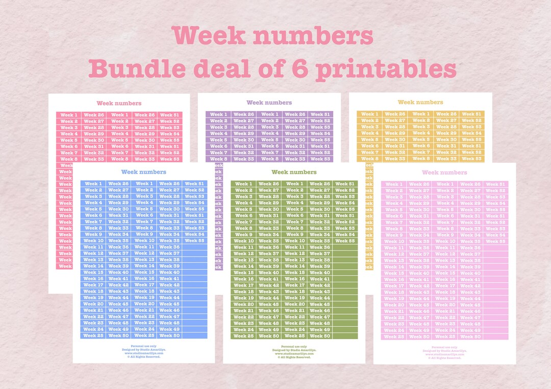 Week Numbers Bundle Deal of 6 Printable Sticker Sheets, Digital ...