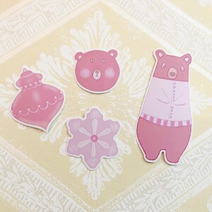 Orsetto accogliente, confezione di adesivi, set da 4, maglione, inverno, ornamenti, Natale, cancelleria, pianificatore, diario, bujo, decorativo, orsacchiotto, fiocchi di neve