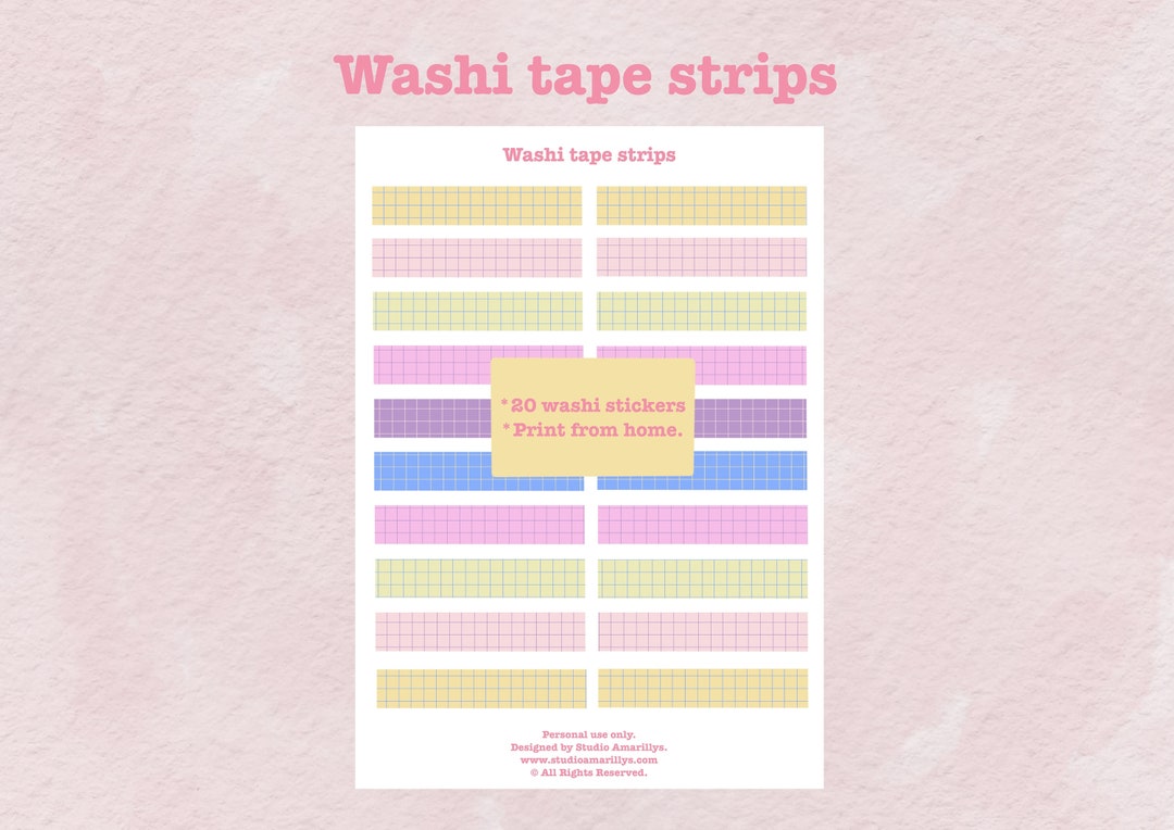 Printable Washi Tape Strips, Planner Stickers, Pastel Smutty Collection ...