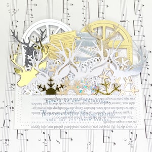 40 pezzi, fustelle Winter Library, tasche per pagine di libri, oro, argento, renna, cervo, cornici, libri, fiocchi di neve, scrapbooking, journaling