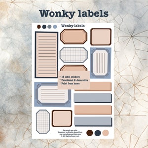 Wonky labels and notes, Printable Planner Stickers, winter library collection, bujo functionals, sticker sheet, Digital download