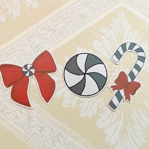 Caramelle natalizie bruciate, pacchetto di adesivi, creepmass, cancelleria, menta piperita, canna, liquirizia, papillon, goth, pianificatore, diario, album, bujo