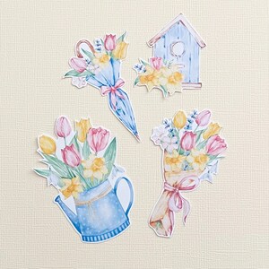 Paquete de pegatinas de narcisos de tulipanes de primavera, conjunto de 4, arte de acuarela, diario de balas, diario, pegatina de papel mate, penpalling, scrapbooking