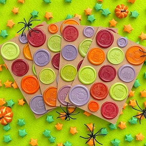 Sellos de cera de Halloween, hojas de pegatinas, espeluznante, regalos por correspondencia, pegatinas de cartas, sellos de sobre, pegatinas adhesivas, papelería, sellado de cera