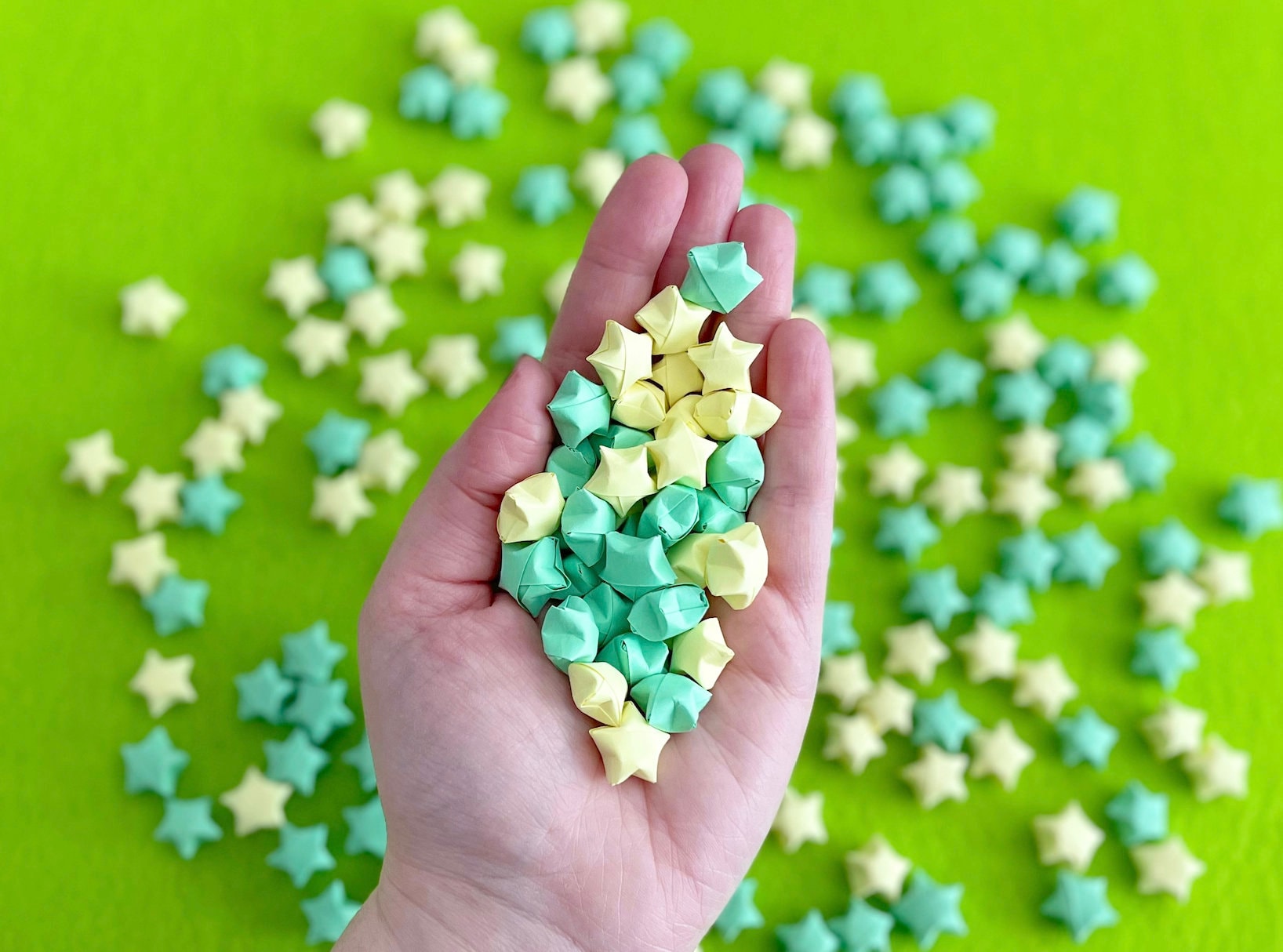 DIY Kit Pastel Spring Origami lucky stars strips, handmade origami folded paper, mix bag of 50