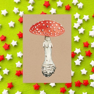 Woodland Amanita Muscaria, Fly Agaric, Champignon, Fourrage, Automne, automne, papeterie, aquarelle, Estampe, correspondant, carte postale A6